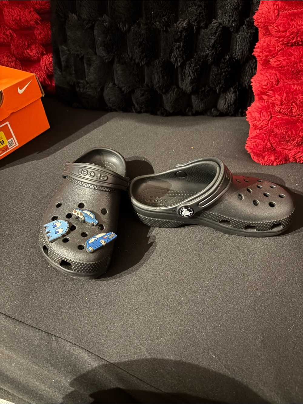 CROCS Kids Classic Clogs in Black with Blue Jibbitz
